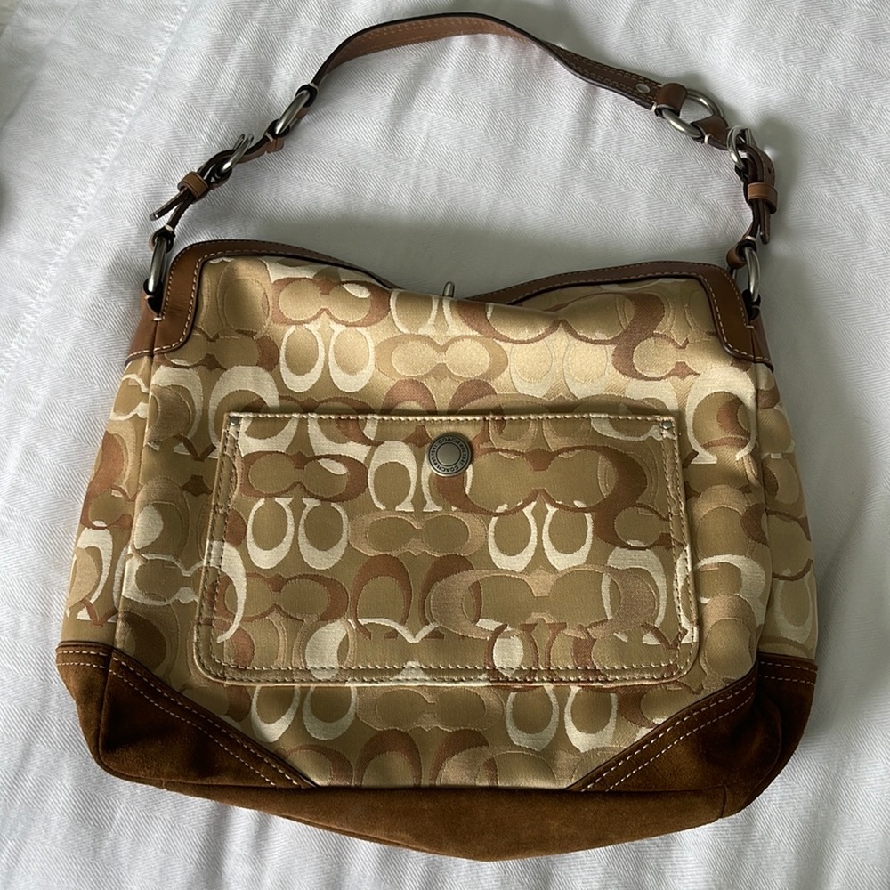 COACH SIGNATURE HANDBAG CREAM AND BROWN